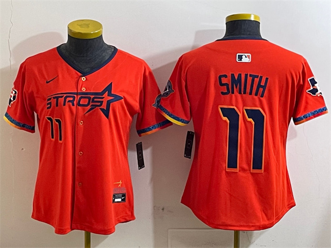 Youth Houston Astros #11 Cam Smith Orange 2025 City Connect With Texas Patch Limited Stitched Baseball Jersey