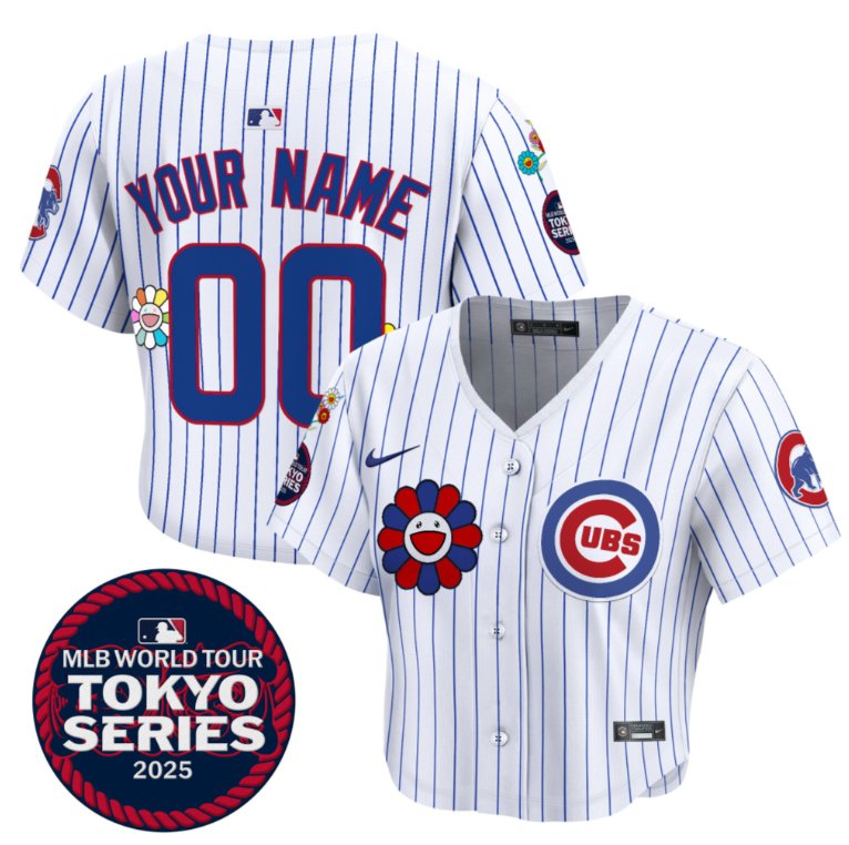 Custom Chicago Cubs Women's Tokyo Series 2025 Crop Top Baseball Stitched Pinstripe