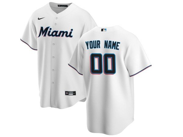Custom Miami Marlins Cool Base Jersey - White