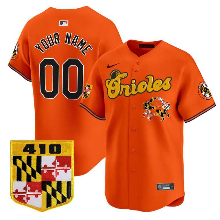 Custom Baltimore Orioles Jersey 410 & Chesapeake Crab Patch Premier Limited Stitched Orange
