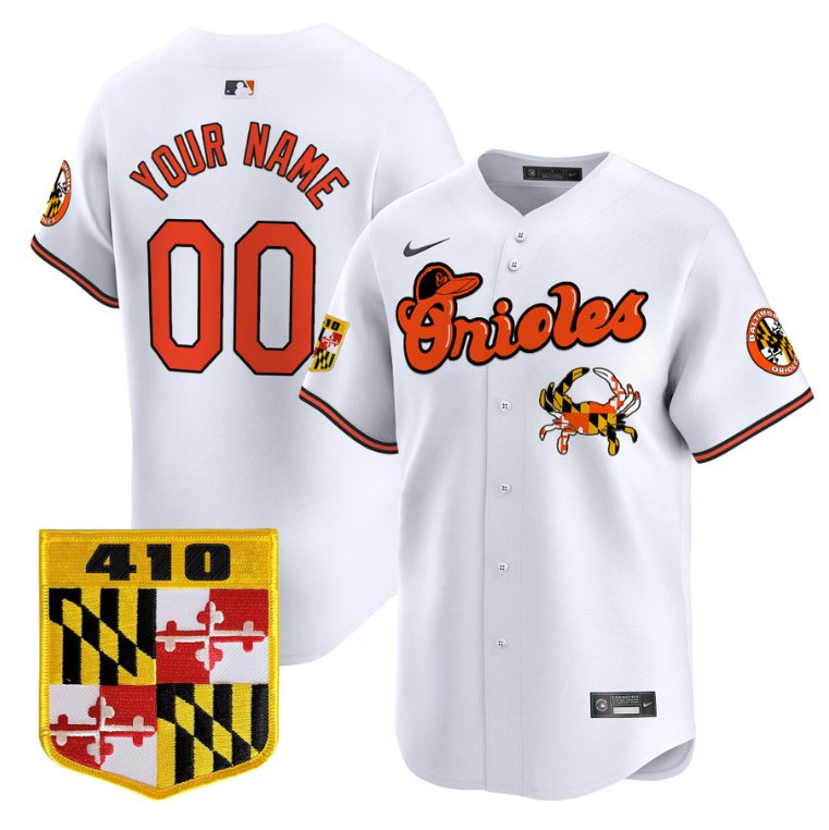 Custom Baltimore Orioles Jersey 410 & Chesapeake Crab Patch Premier Limited Stitched White