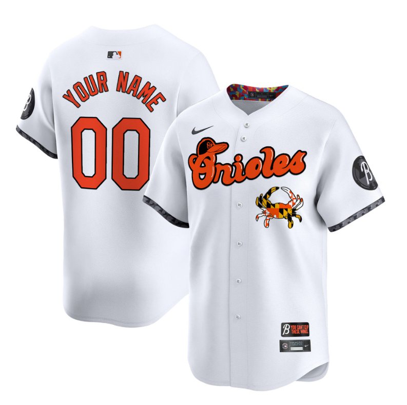 Custom Baltimore Orioles Jersey Maryland Blue Crab Vapor Premier Limited Stitched White