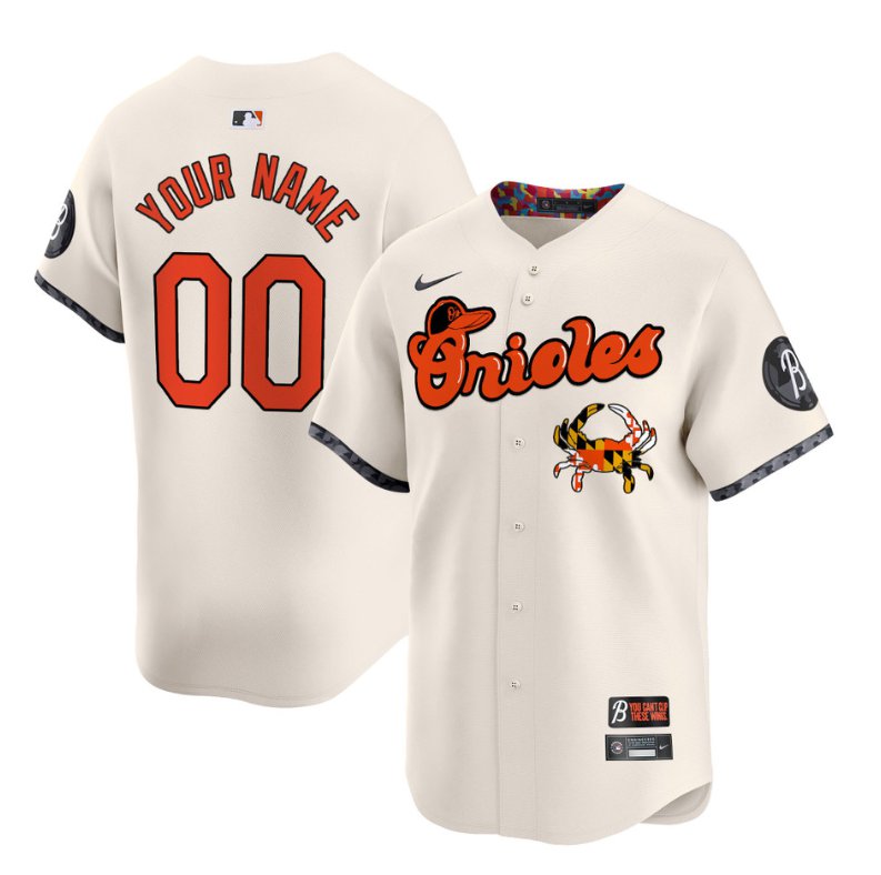 Custom Baltimore Orioles Jersey Maryland Blue Crab Vapor Premier Limited Stitched Cream