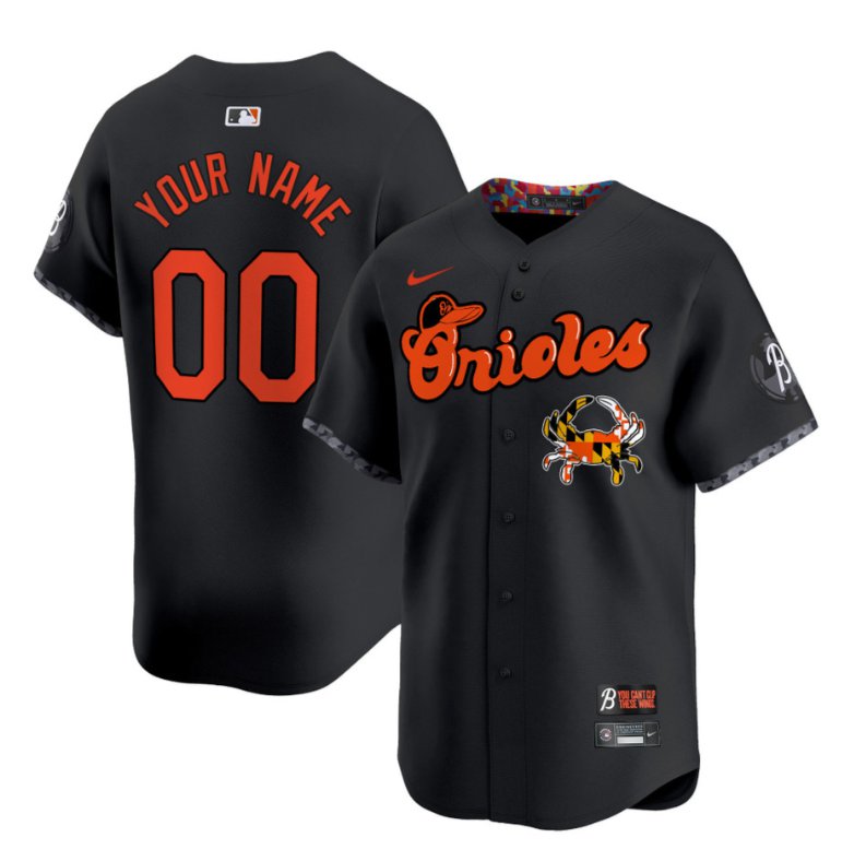 Custom Baltimore Orioles Jersey Maryland Blue Crab Vapor Premier Limited Stitched Black