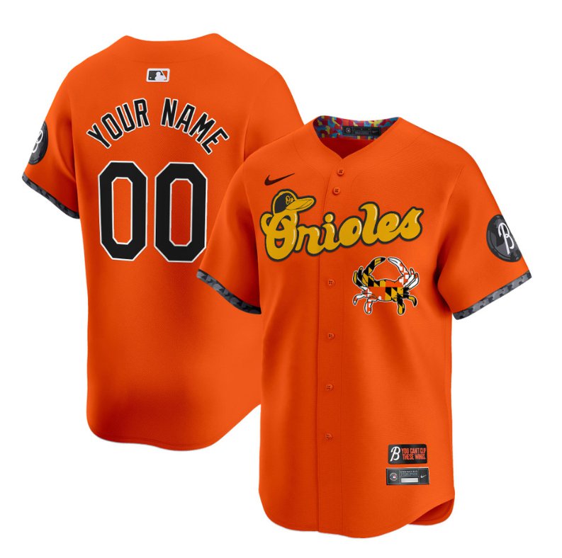 Custom Baltimore Orioles Jersey Maryland Blue Crab Vapor Premier Limited Stitched Orange