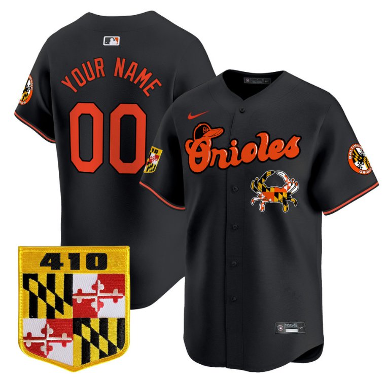 Custom Baltimore Orioles Jersey 410 & Chesapeake Crab Patch Premier Limited Stitched Black