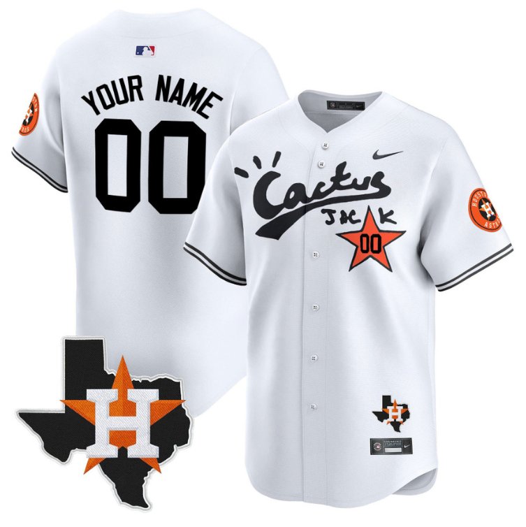 Custom Houston Astros Jersey Cactus Jack Houston Patch Limited White