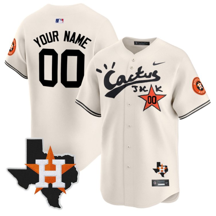 Custom Houston Astros Jersey Cactus Jack Houston Patch Limited Cream