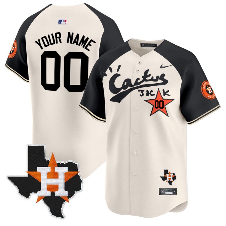 Custom Houston Astros Jersey Cactus Jack Houston Patch Limited Cream Alternate
