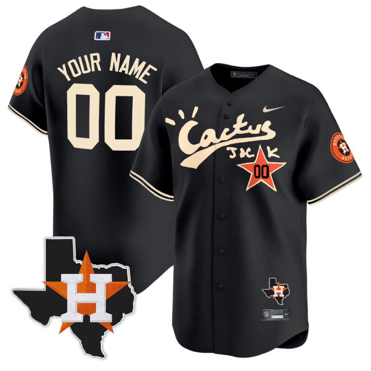 Custom Houston Astros Jersey Cactus Jack Houston Patch Limited Black