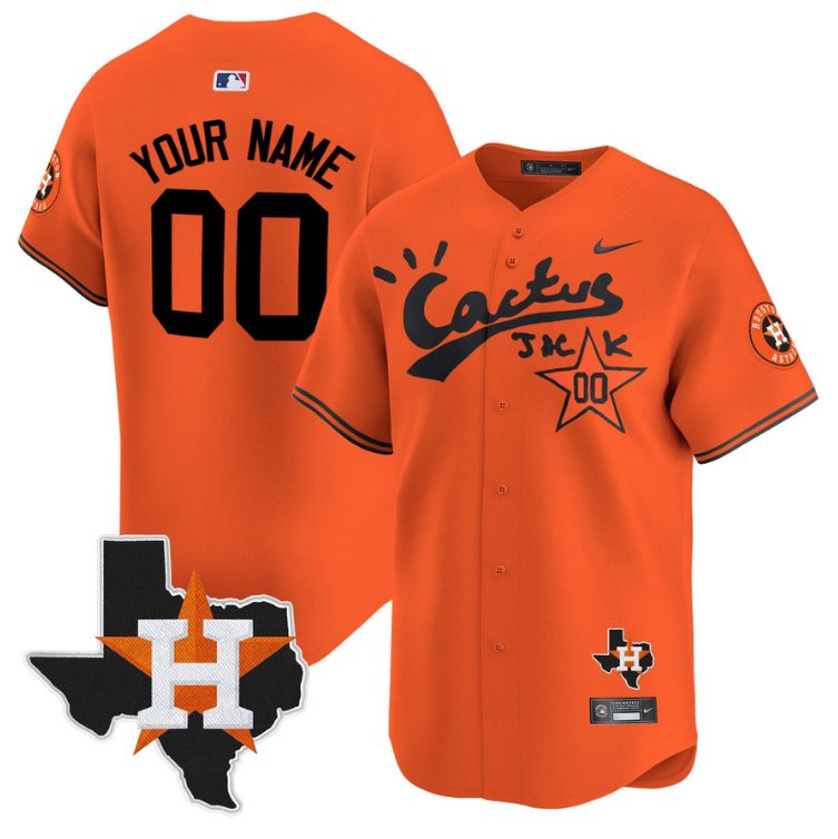 Custom Houston Astros Jersey Cactus Jack Houston Patch Limited Orange