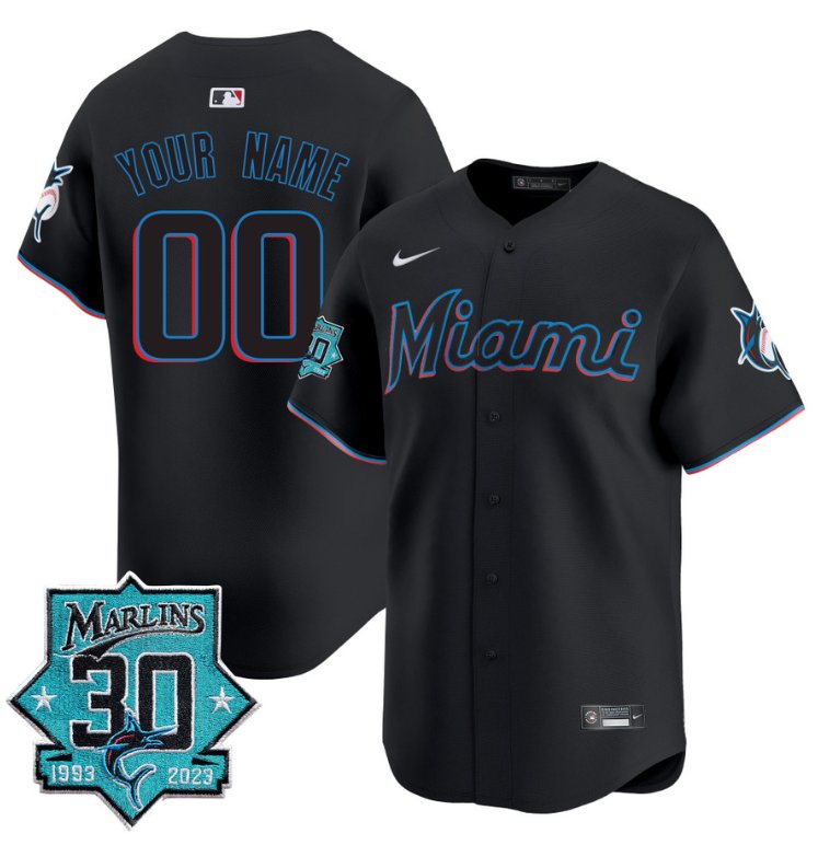 Custom Miami Marlins Jersey 30 Seasons Anniversary Patch Vapor Premier Limited Stitched Black