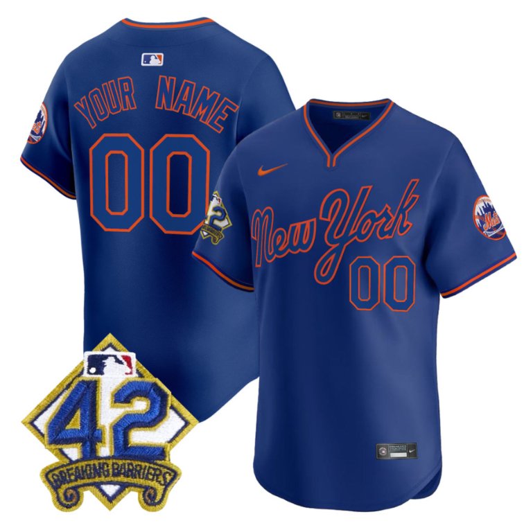 Custom New York Mets Jersey 2025 Jackie Robinson Patch Road Alternate Stitched Royal