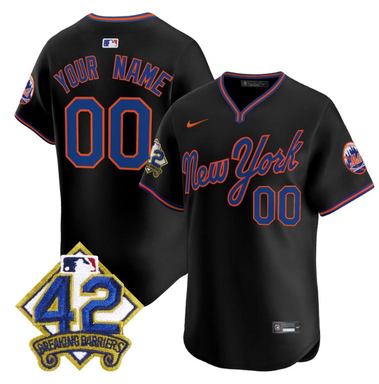 Custom New York Mets Jersey 2025 Jackie Robinson Patch Road Alternate Stitched Black