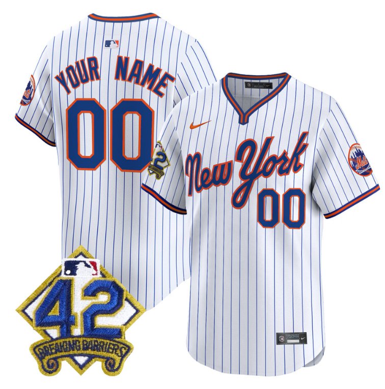 Custom New York Mets Jersey 2025 Jackie Robinson Patch Road Alternate Stitched Pinstripe