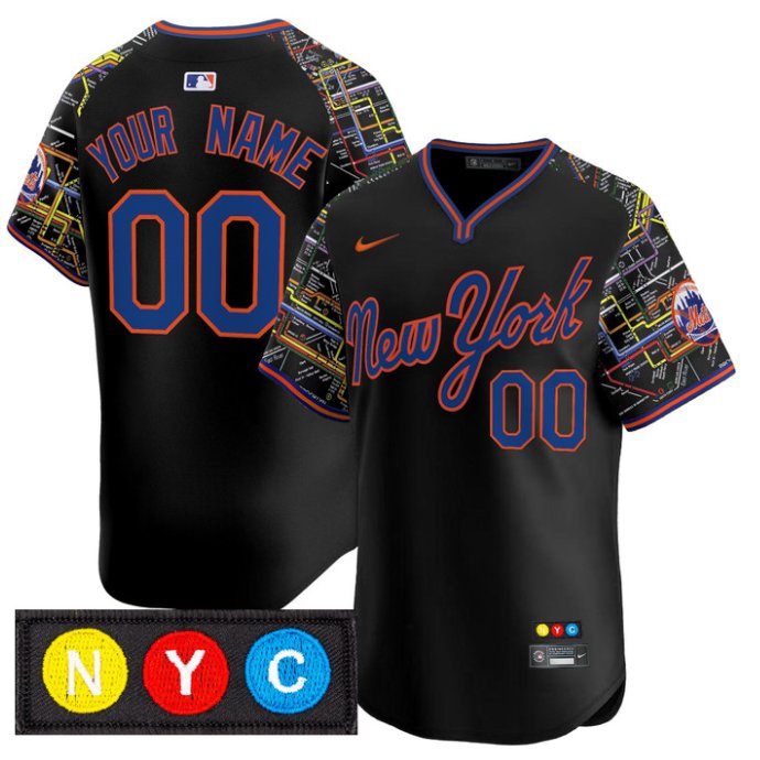 Custom New York Mets Jersey Subway Style Vapor Premier Limited Stitched Black