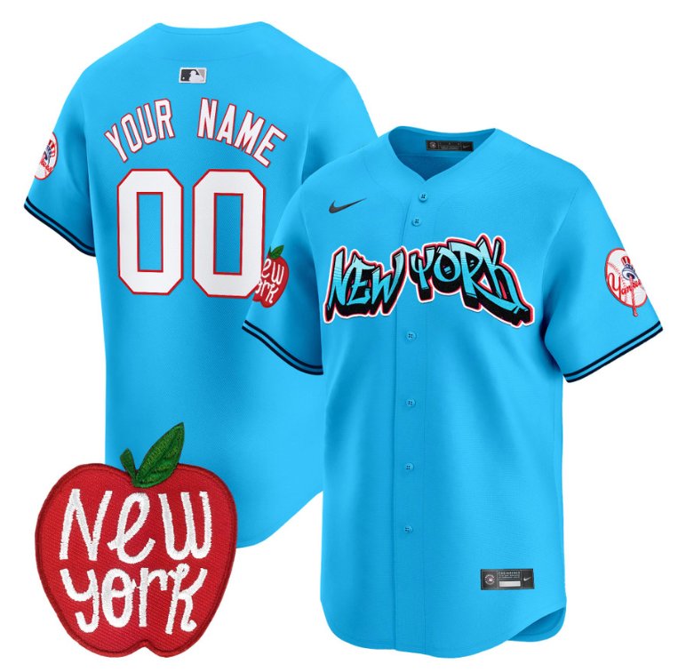 Custom New York Yankees Jersey Apple Patch Vapor Premier Limited All Stitched Light Blue