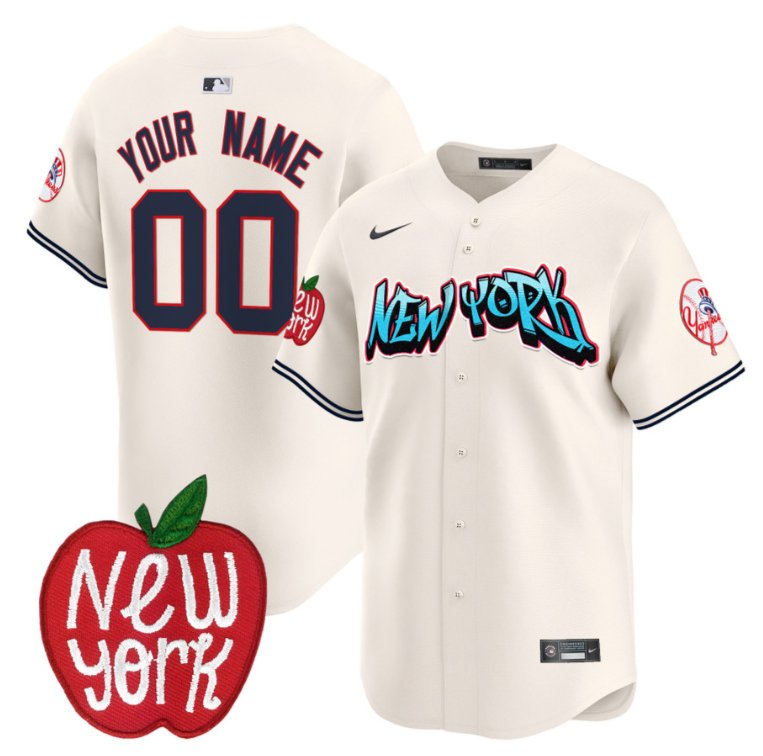 Custom New York Yankees Jersey Apple Patch Vapor Premier Limited All Stitched Cream