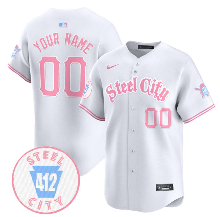 Custom Pittsburgh Pirates Jersey Bubblegum Pink Vapor Premier Limited Stitched White