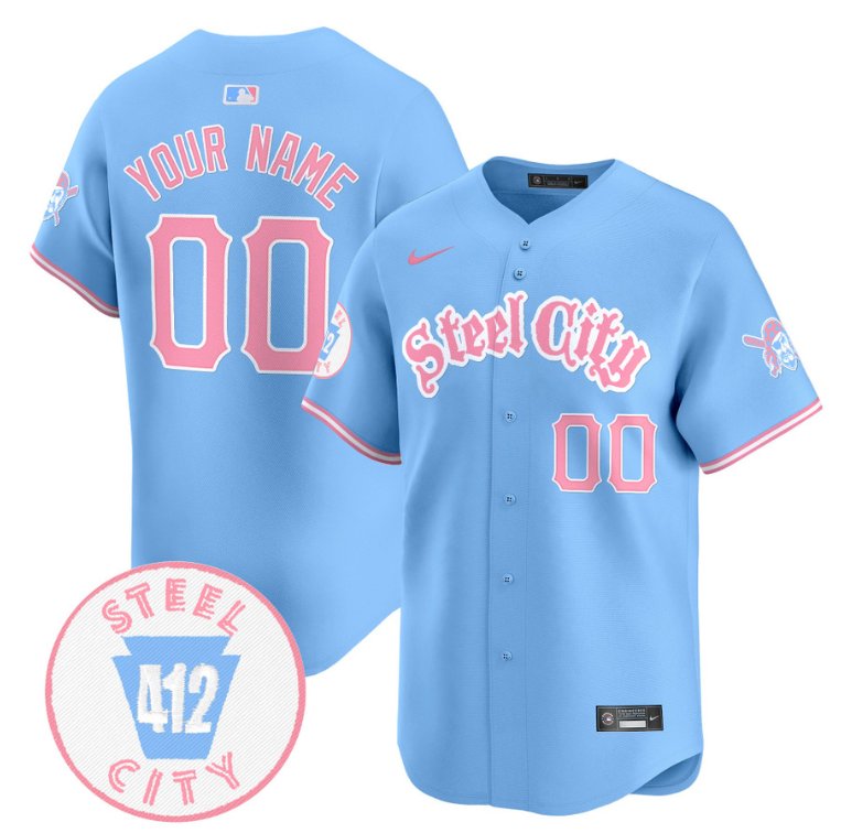 Custom Pittsburgh Pirates Jersey Bubblegum Pink Vapor Premier Limited Stitched Light Blue