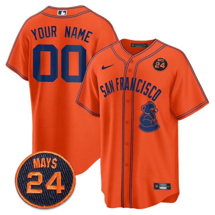 Custom San Francisco Giants Jersey #24 Willie Mays Patch Vapor Premier Limited Orange Limited