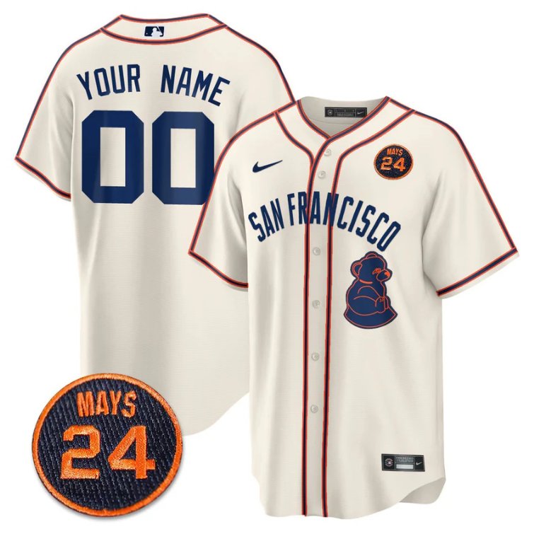 Custom San Francisco Giants Jersey #24 Willie Mays Patch Vapor Premier Limited Cream