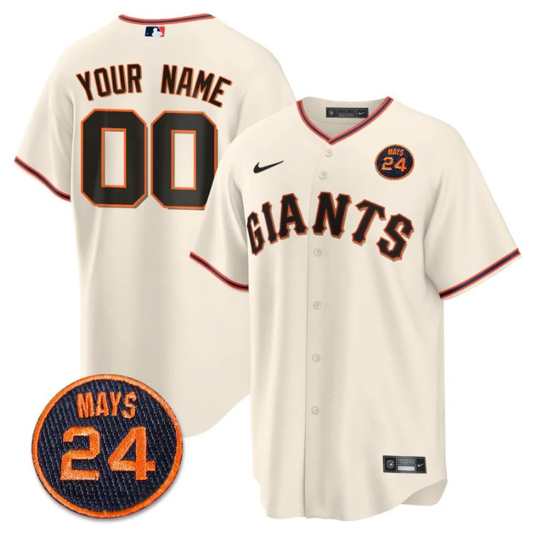Custom San Francisco Giants Jersey #24 Willie Mays Patch Vapor Premier Limited Cream Home