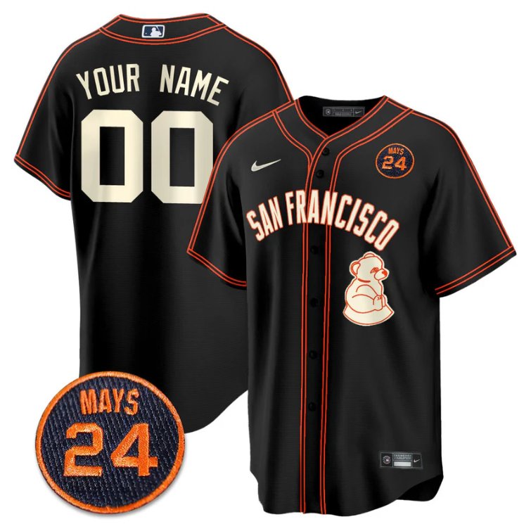Custom San Francisco Giants Jersey #24 Willie Mays Patch Vapor Premier Limited Black Limited