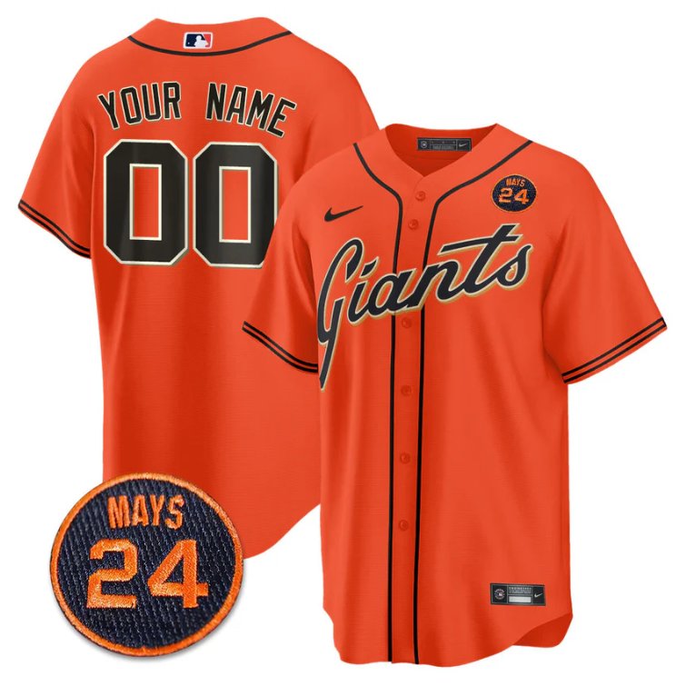 Custom San Francisco Giants Jersey #24 Willie Mays Patch Vapor Premier Limited Orange