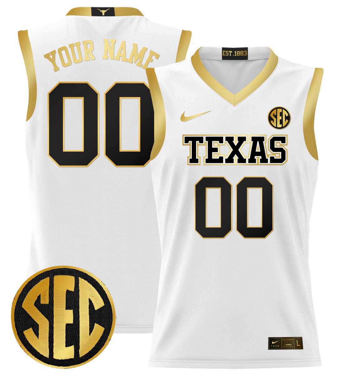 Custom Texas Longhorns Jersey 2024 Lightweight Basketball White Gold
