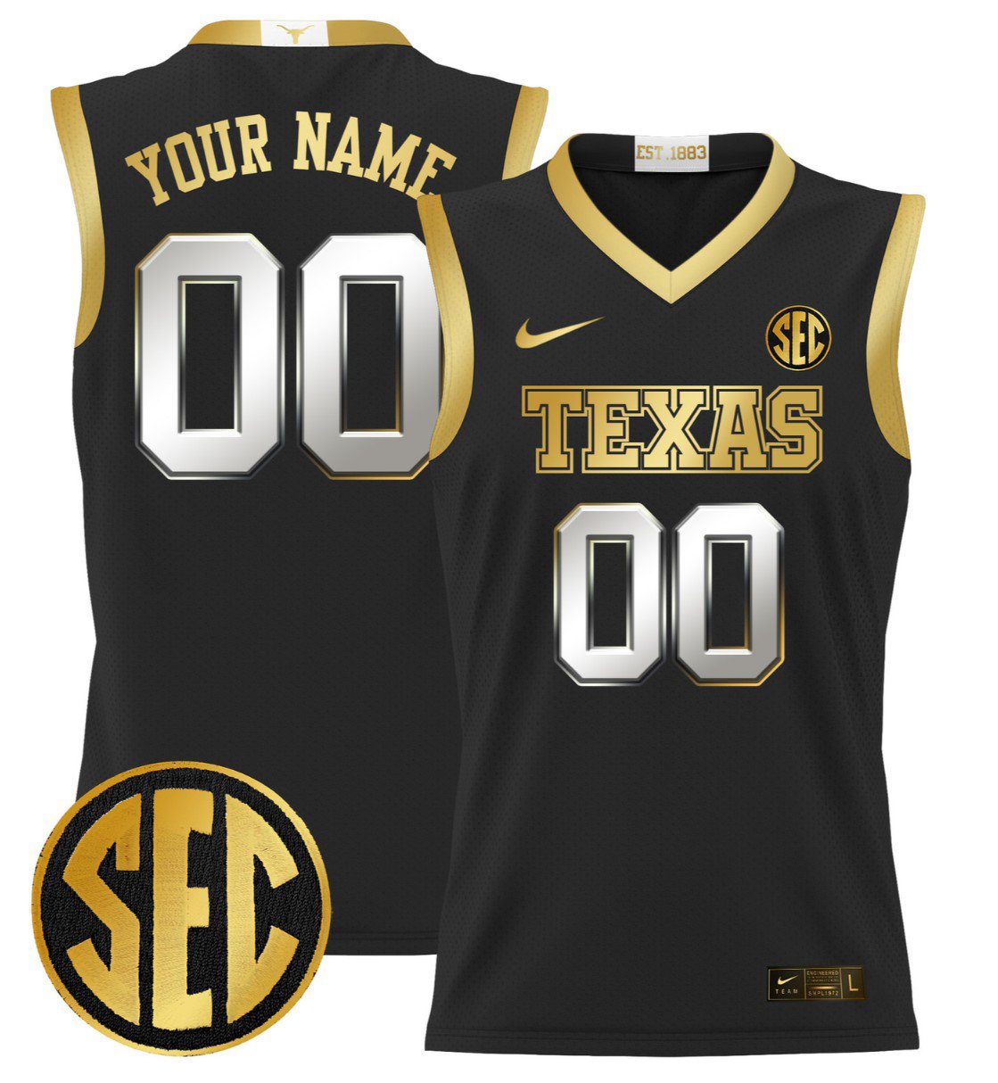 Custom Texas Longhorns Jersey 2024 Lightweight Basketball Black Gold