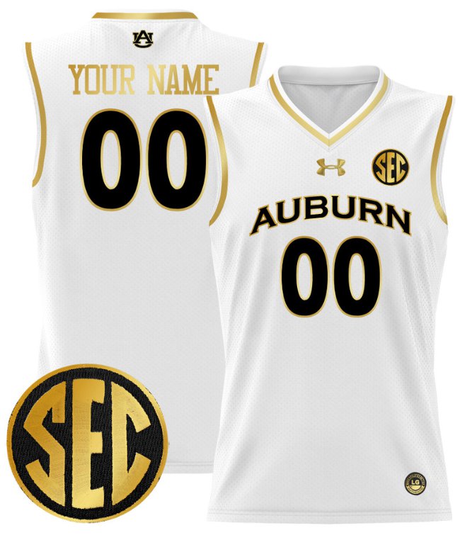 Custom Auburn Tigers Jersey Name, Number 2024 Lightweight Basketball White Gold