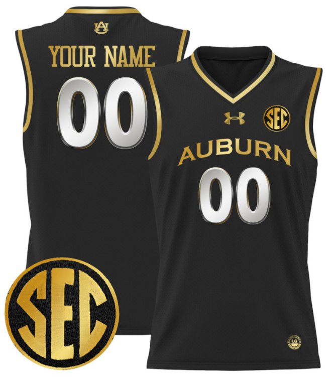 Custom Auburn Tigers Jersey Name, Number 2024 Lightweight Basketball Black Gold
