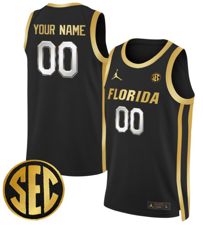Custom Florida Gators Jersey Name, Number 2024 Swingman Basketball Black Gold