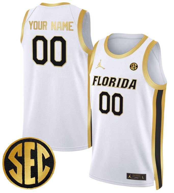 Custom Florida Gators Jersey Name, Number 2024 Swingman Basketball White Gold