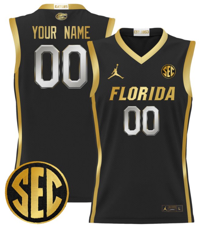 Custom Florida Gators Jersey Name, Number 2024 Lightweight Basketball Black Gold