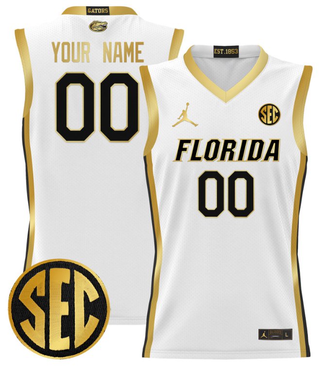 Custom Florida Gators Jersey Name, Number 2024 Lightweight Basketball White Gold