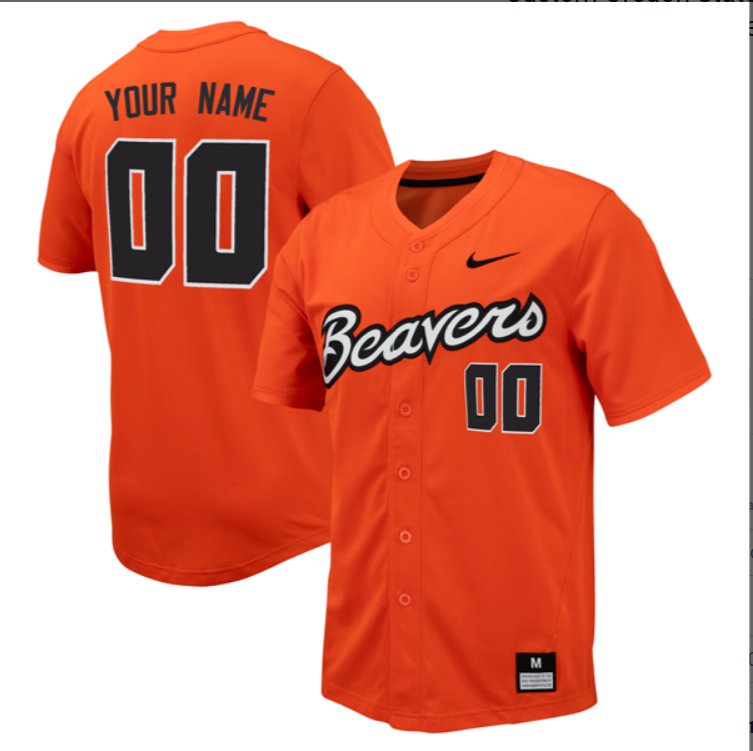 Custom Oregon State Beavers Baseball Orange Full Button Jersey Stitched
