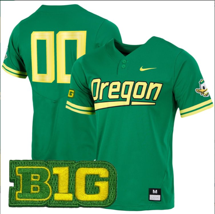 Custom Oregon Ducks Baseball Green Two Button Jersey Stitched B1G Patch