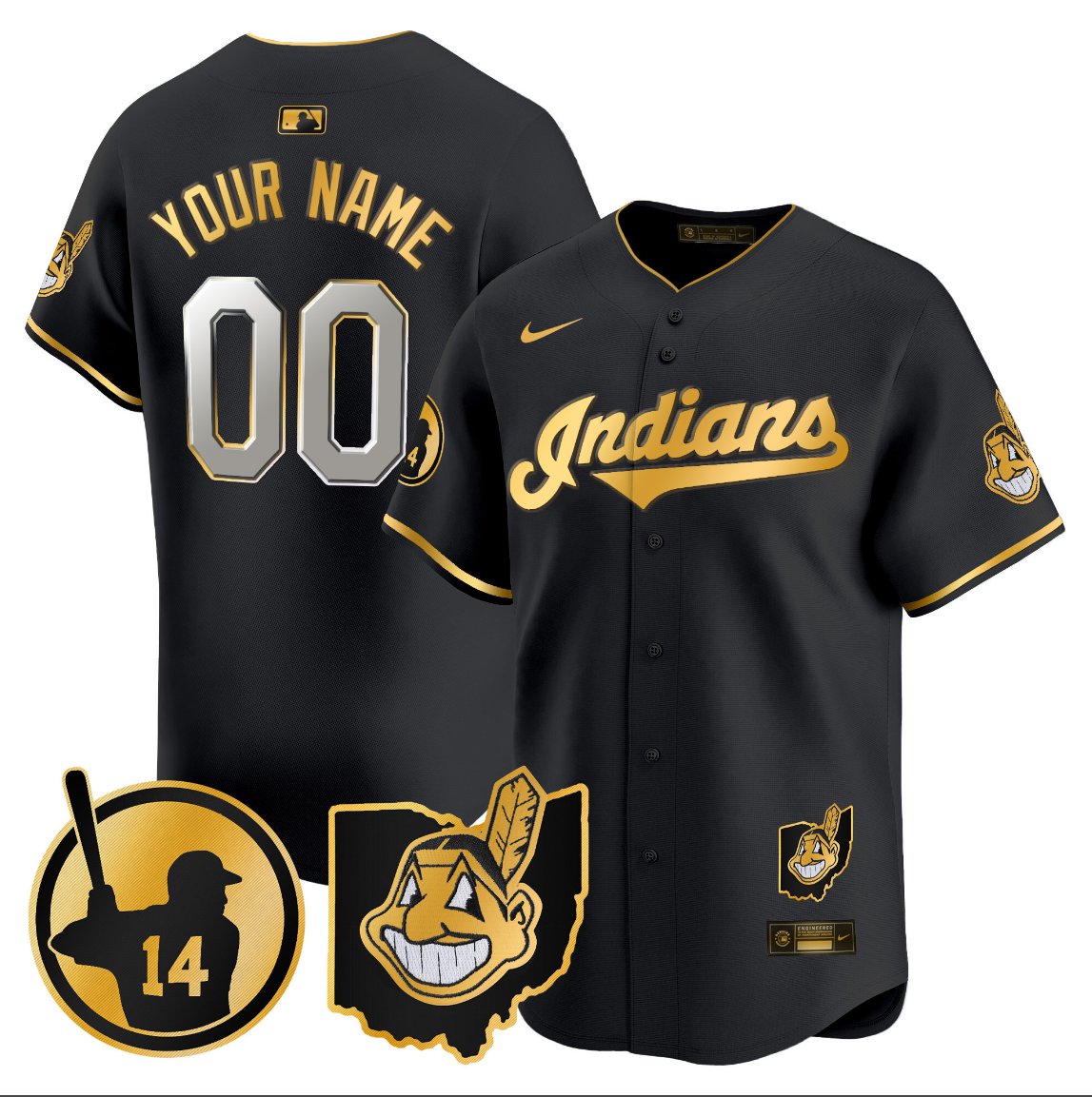 Custom Cleveland Indians Jersey Larry Doby Patch Vapor Premier Limited Stitched Black Gold