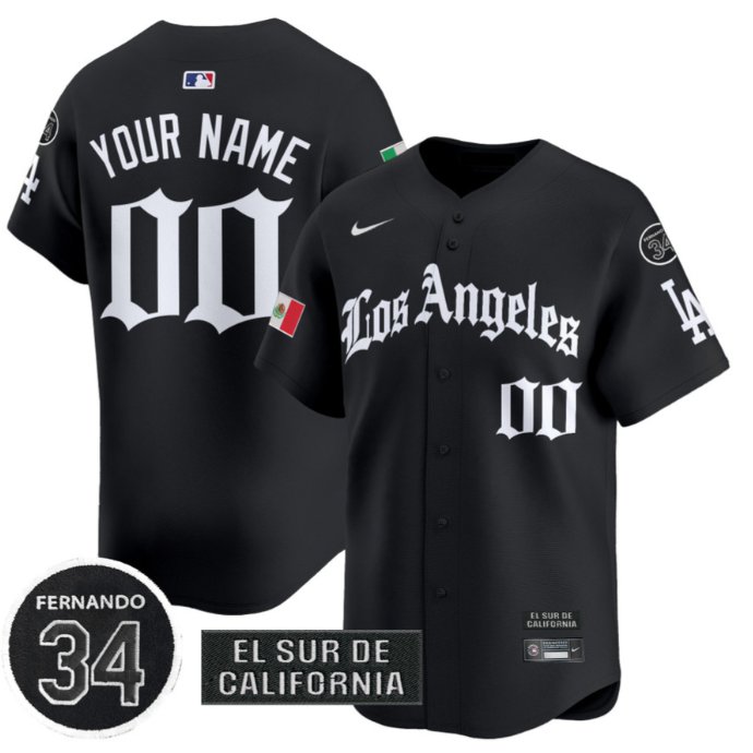 Custom Los Angeles Dodgers Mexico Jersey Name, Number 2025 LA Gothic Style Patch Premier Limited Stitched Black