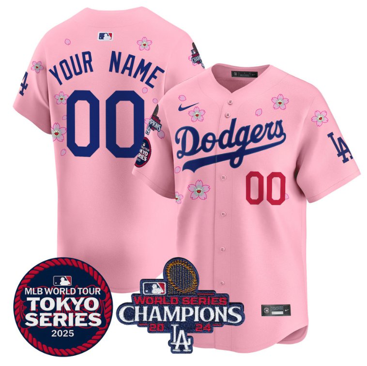 Custom Los Angeles Dodgers Jersey Tokyo Series 2025 World Series Champions Patch Vapor Stitched Cherry Blossom