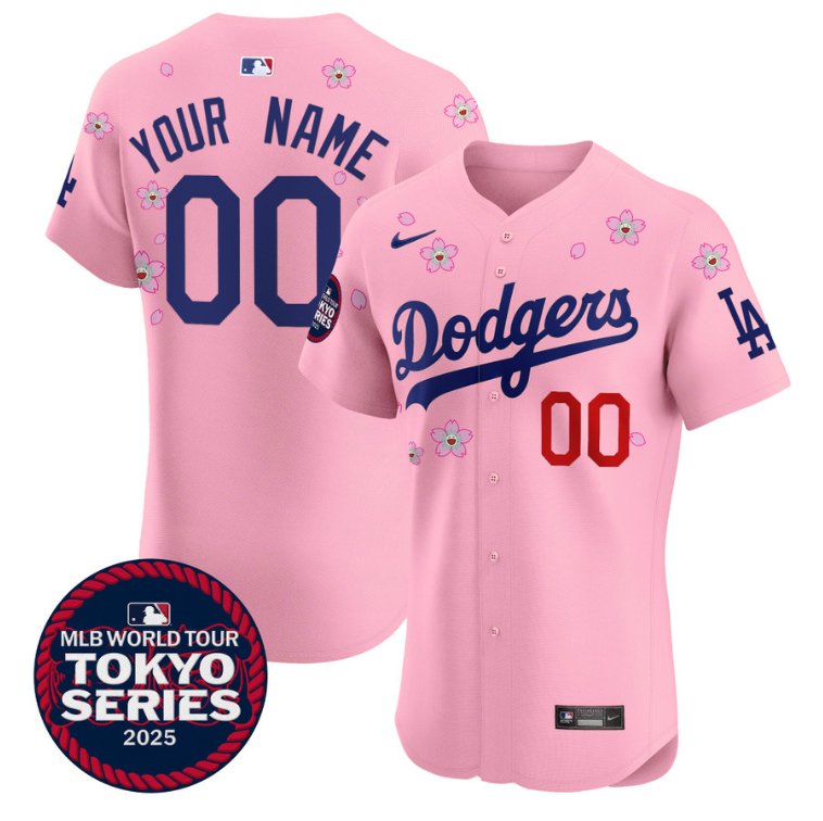 Custom Los Angeles Dodgers Jersey Tokyo Series 2025 Vapor Premier Elite Stitched Cherry Blossom