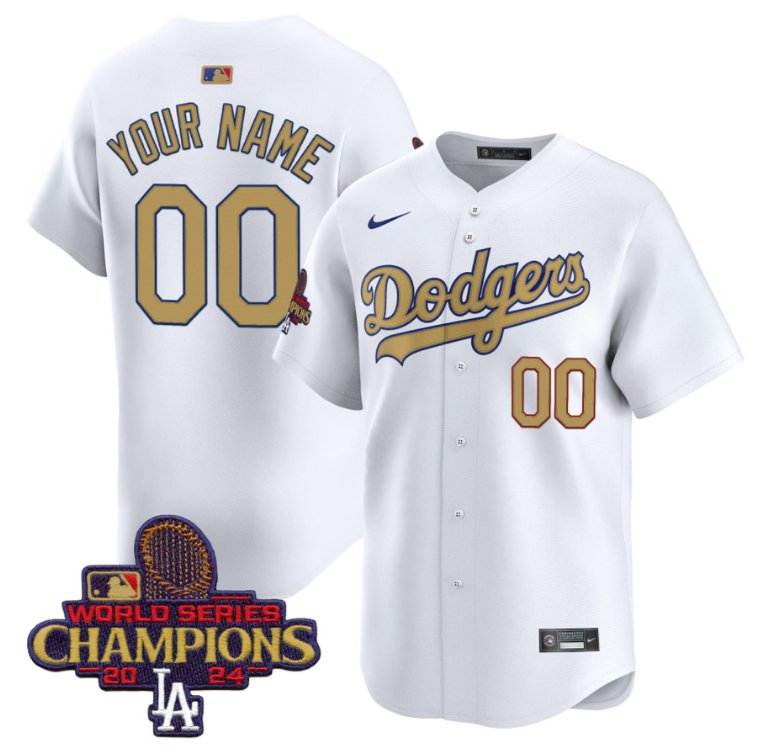 Custom Los Angeles Dodgers Jersey 2025 Gold Vapor Premier Limited Stitched White