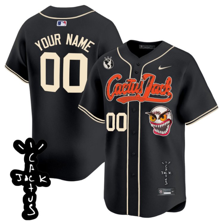 Houston Astros Cactus Jack Patch V2 Custom Nike Stitched Jersey - Black
