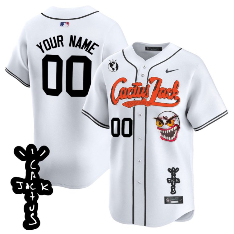 Houston Astros Cactus Jack Patch V2 Custom Nike Stitched Jersey - White
