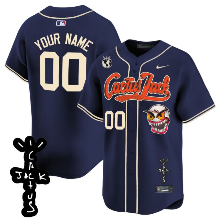 Houston Astros Cactus Jack Patch V2 Custom Nike Stitched Jersey - Navy