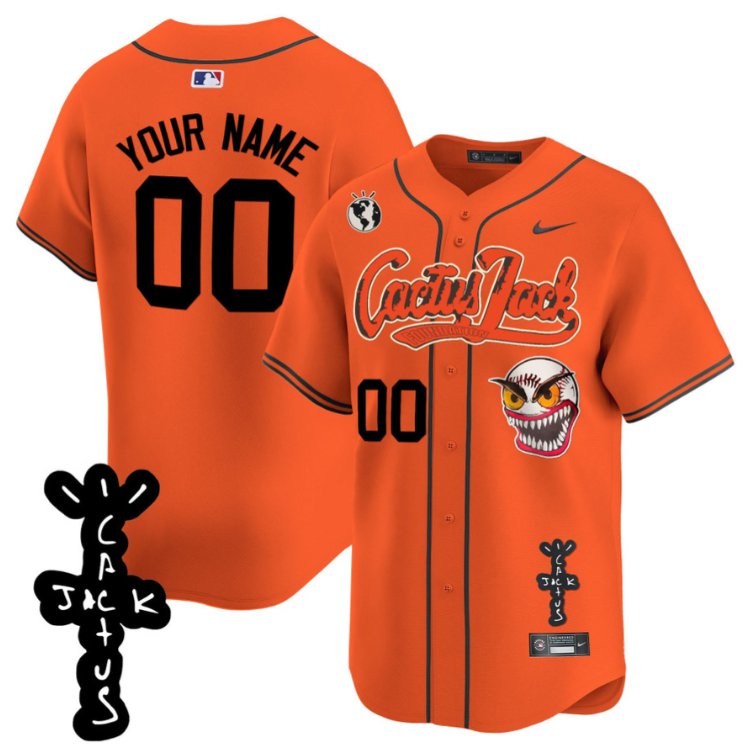 Houston Astros Cactus Jack Patch V2 Custom Nike Stitched Jersey - Orange