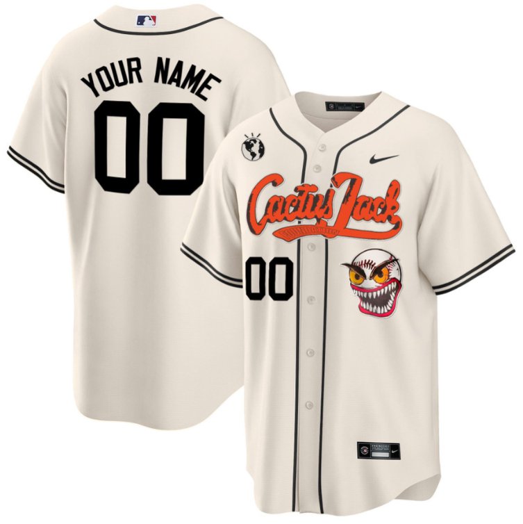 Houston Astros Cactus Jack Nike Stitched Jersey Customized - Cream