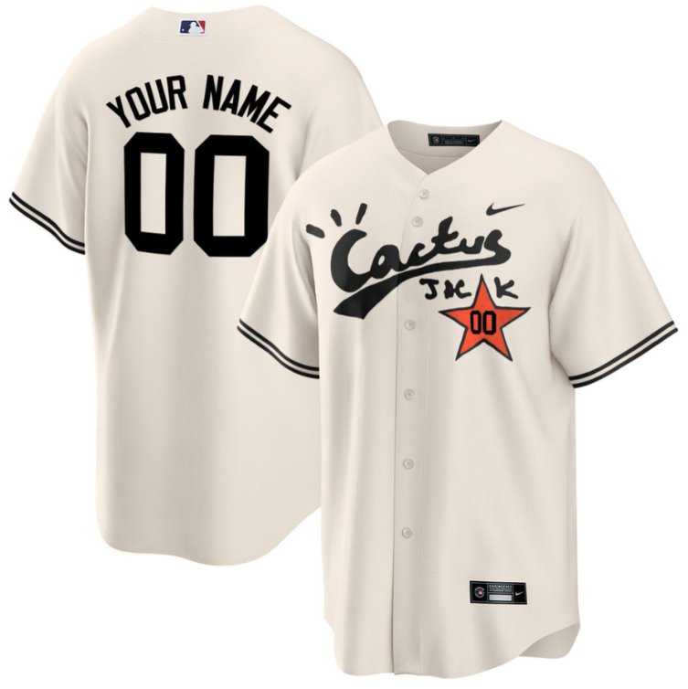 Houston Astros Cactus Jack Customized Nike Stitched Jersey - Cream